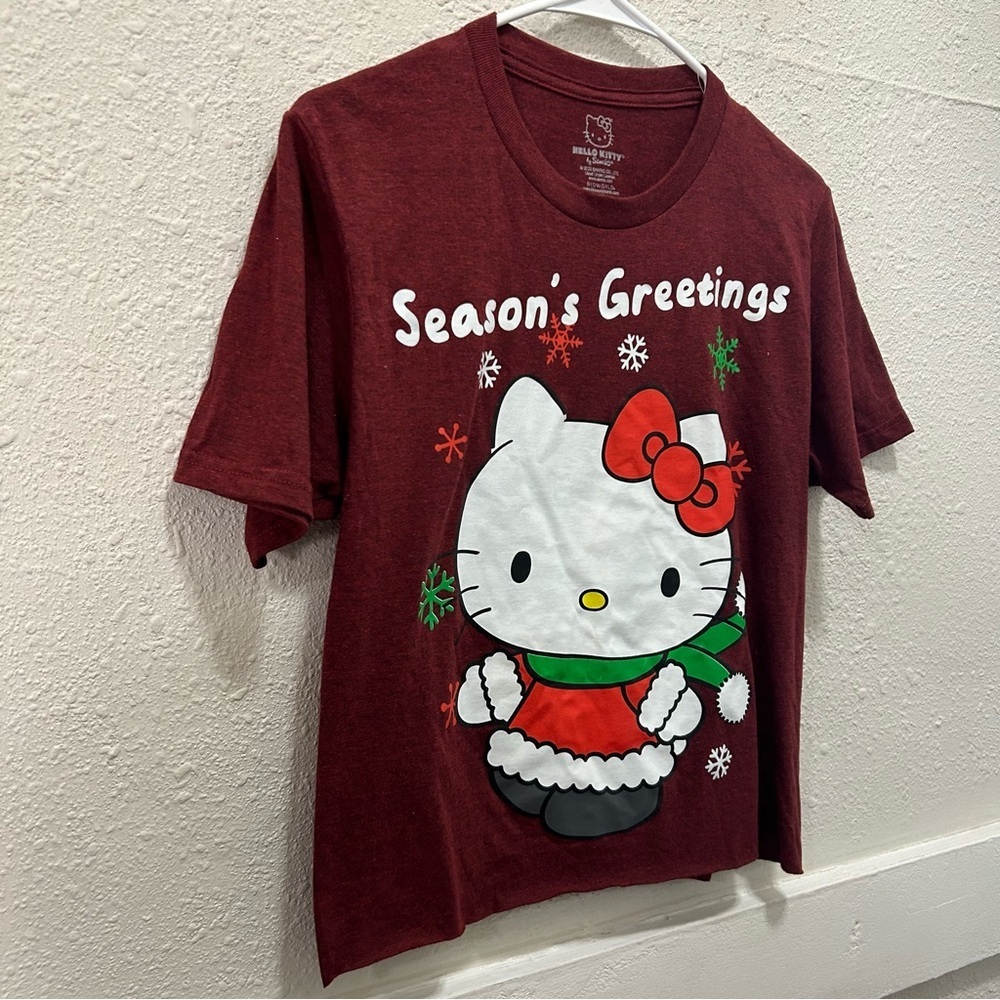 Hello Kitty Christmas "Seasons Greetings" Cropped Cut Off Tee Small - Picture 3 of 4